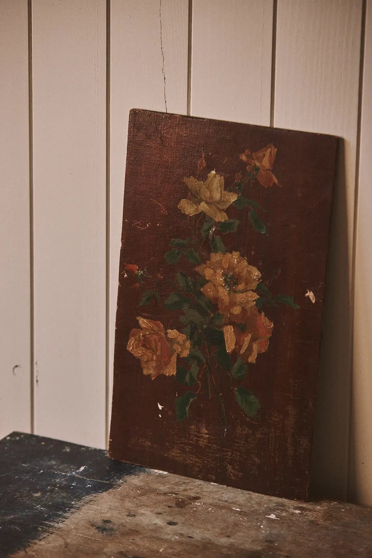 Diptyque de panneaux de bois motif fleurs