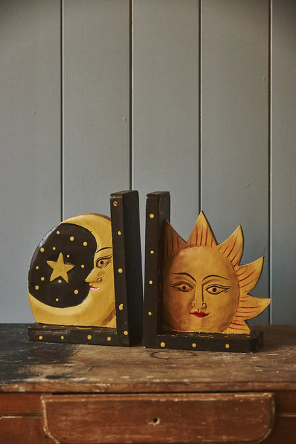 Paire de serre-livres lune soleil