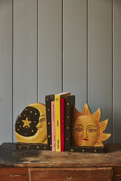 Paire de serre-livres lune soleil