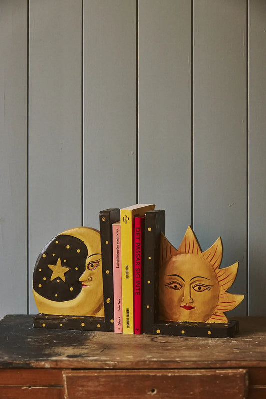 Paire de serre-livres lune soleil
