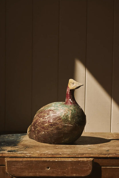 Poule en bois polychrome