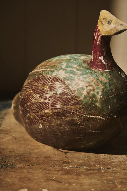 Poule en bois polychrome