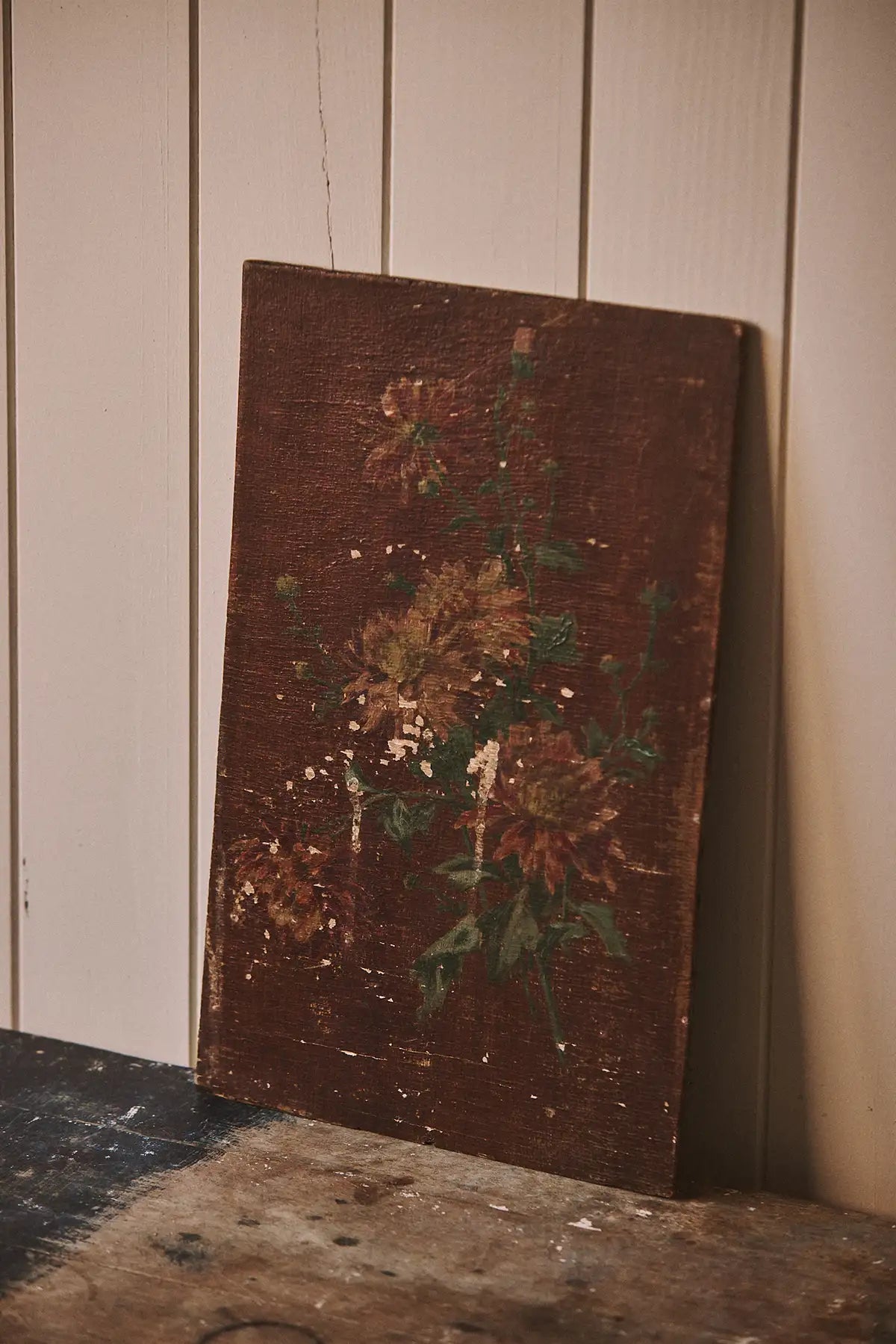 Diptyque de panneaux de bois motif fleurs