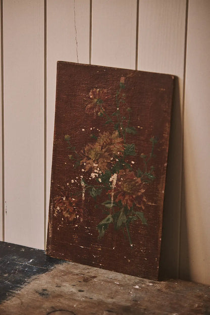 Diptyque de panneaux de bois motif fleurs
